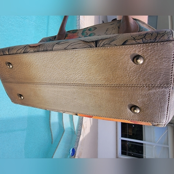 Anuschka Hand Painted Leather Satchel - Floral And Butterfly Design - Picture 13 of 16